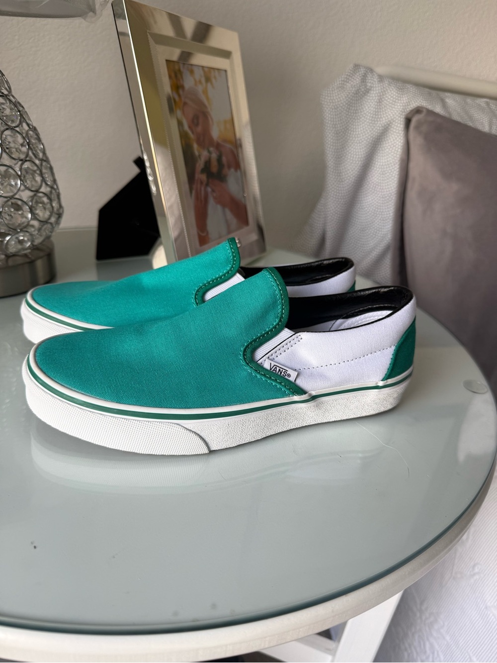 Vans Slip-On Men's win Casual Sneakers in Teal and White